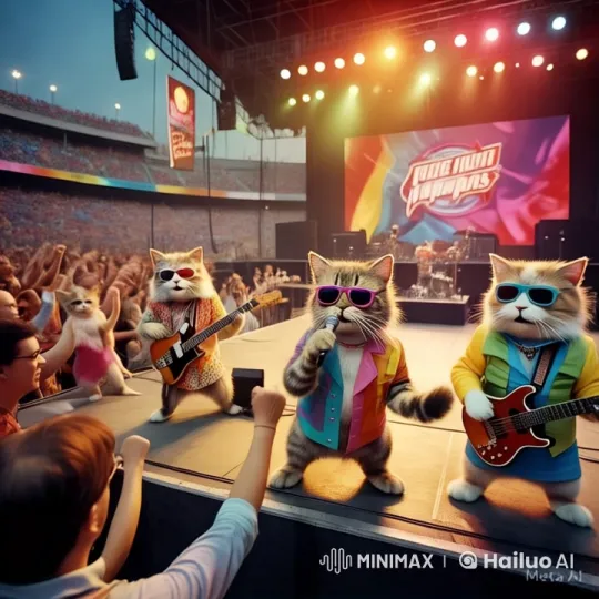 Animated Cats Band Delivers Energetic Concert Performance – AI Generated Video | Hailuo AI