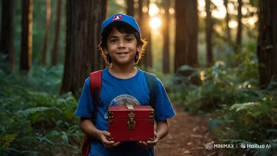 Boy with Treasure in Enchanted Forest – AI Generated Video | Hailuo AI