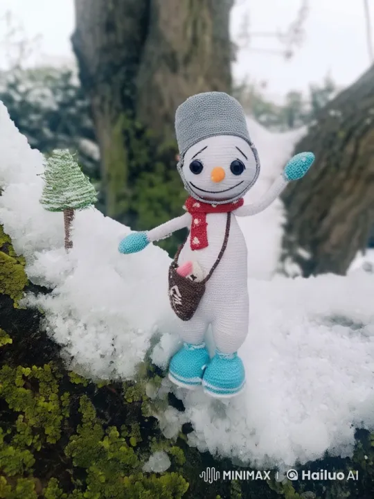 Animated Knitted Snowman Explores Snowy Woodland – AI Generated Video | Hailuo AI