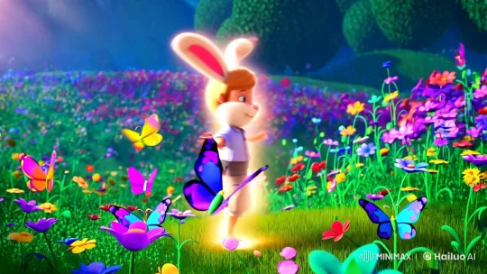 Child Transforms into Cartoon Bunny in Enchanted Meadow – AI Generated Video | Hailuo AI