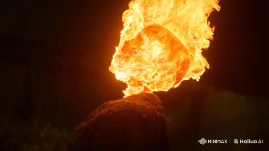 Dramatic Transformation: Face to Skull in Fiery Inferno – AI Generated Video | Hailuo AI