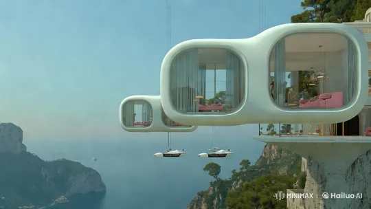 Futuristic Cliffside Homes with Flying Cars – AI Generated Video | Hailuo AI