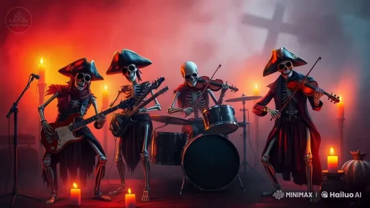 Skeleton Pirates Band: A Gothic Musical Performance – AI Generated Video | Hailuo AI