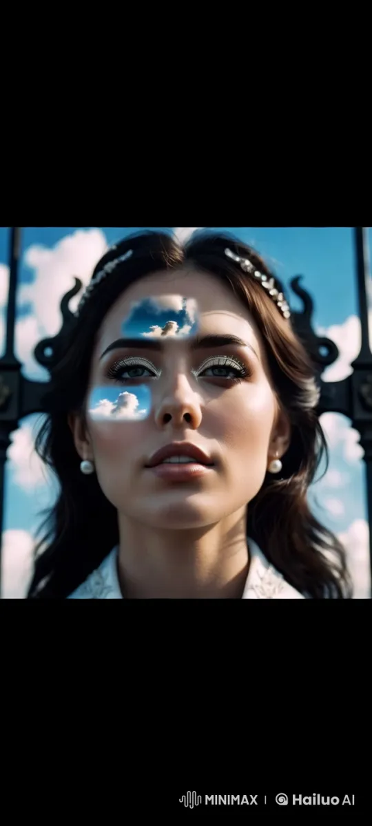 Girl with Delicate Hair Accessories in Serene Sky Setting – AI Generated Video | Hailuo AI