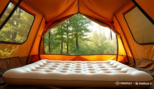 Cozy Camping Tent with Air Mattress and Ambient Atmosphere – AI Generated Video | Hailuo AI