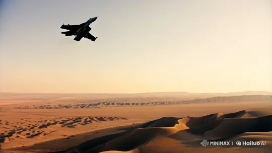 F-16 Over Desert: Armored Convoy and Hill Sentinel – AI Generated Video | Hailuo AI