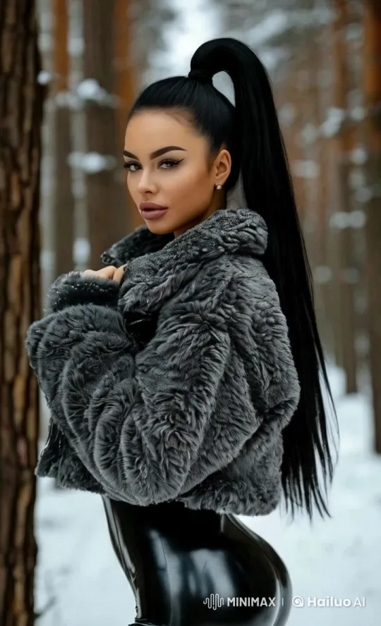 Girl Strips Fur Coat to Reveal Lace Bra in Snowy Forest – AI Generated Video | Hailuo AI