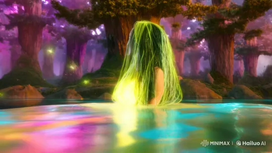 Woman Emerges from Glowing Liquid in Enchanted Forest – AI Generated Video | Hailuo AI