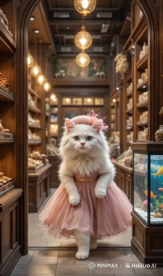 Elegant Cat Showcases Sophisticated Shop's Aesthetic – AI Generated Video | Hailuo AI