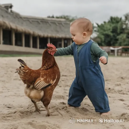 Boy vs. Chicken: Intense Fight in Rustic Setting – AI Generated Video | Hailuo AI