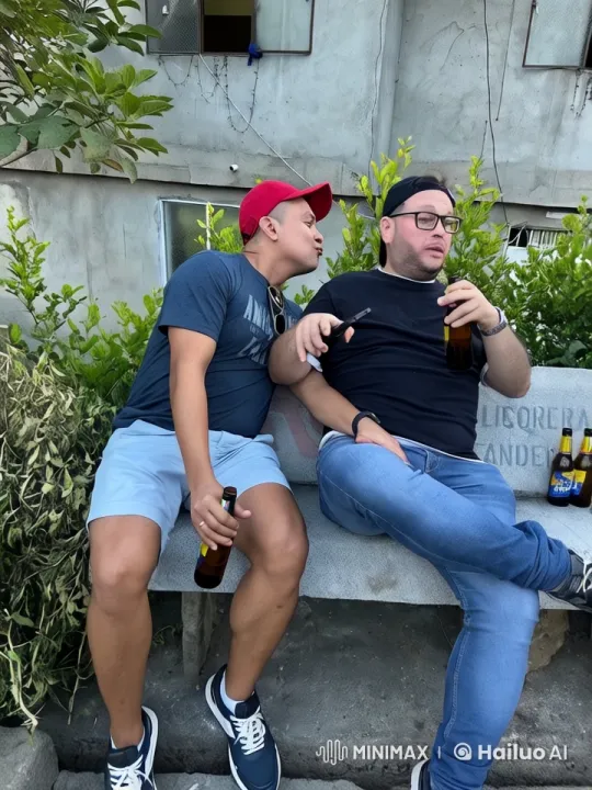 Affectionate Men on Bench Amidst Greenery – AI Generated Video | Hailuo AI