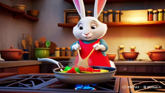 White Rabbit Chef in a Cozy Kitchen – AI Generated Video | Hailuo AI