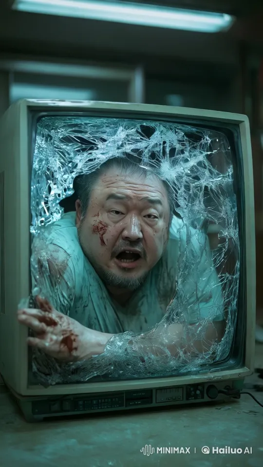 Man Struggles to Escape Shattered TV Screen – AI Generated Video | Hailuo AI