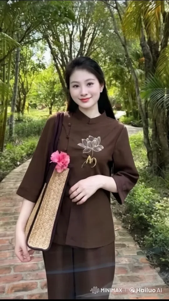 Graceful Woman in Garden with Embroidered Outfit – AI Generated Video | Hailuo AI