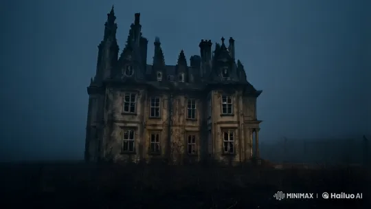 Gothic Mansion Looms Ominously in Secluded Village – AI Generated Video | Hailuo AI
