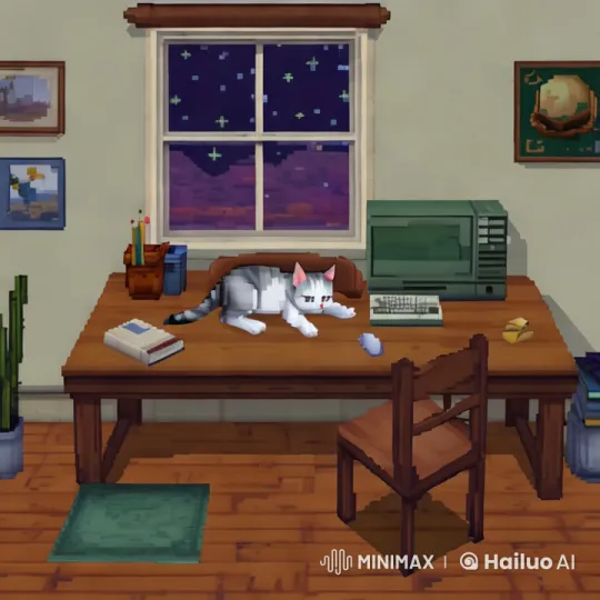 Pixelated PS1-Style Short Film: Cozy Room with Sleeping Kitten – AI Generated Video | Hailuo AI