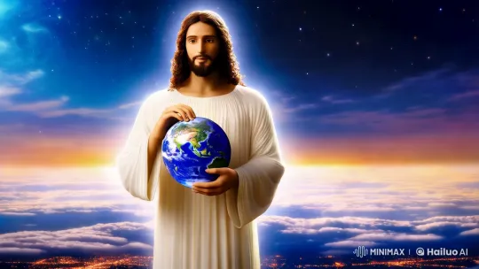 Jesus Cradling Earth in Celestial Sky – AI Generated Video | Hailuo AI