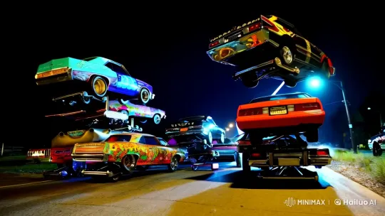 Lowriders Dance in Neon Night: A Dynamic Display – AI Generated Video | Hailuo AI