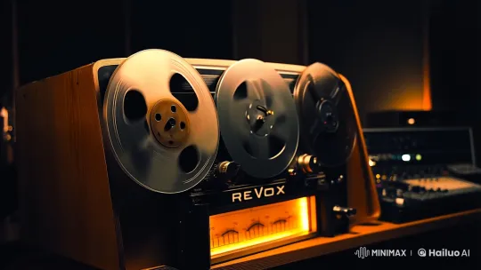Vintage ReVox Recorder in Cinematic Studio Setting – AI Generated Video | Hailuo AI