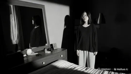 Woman Reflects on Frustration in Moody Bedroom Scene – AI Generated Video | Hailuo AI