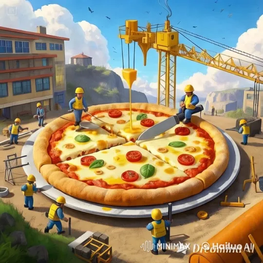 Whimsical Giant Pizza Construction by Workers – AI Generated Video | Hailuo AI