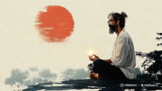 Meditative Man Transcends in Surreal, Painted Landscape – AI Generated Video | Hailuo AI
