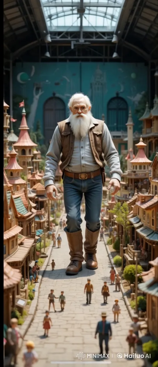 Giant and Workers Lift Stone in Enchanted Village – AI Generated Video | Hailuo AI