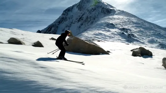 Skiing Escape Amidst Mountain Avalanche – AI Generated Video | Hailuo AI