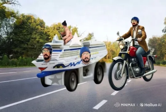 Whimsical Road Journey: Ship Car and Motorcycle – AI Generated Video | Hailuo AI