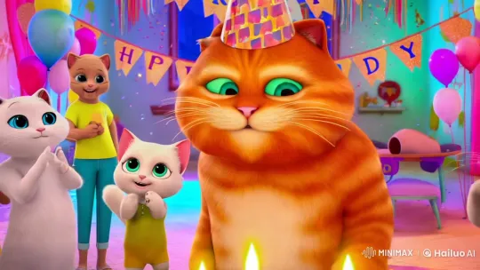 Orange Cat Celebrates Birthday in Festive Animation – AI Generated Video | Hailuo AI