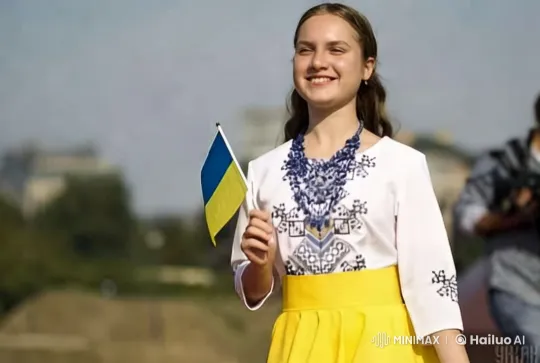 Young Girl Showcases Ukrainian Culture with Flag – AI Generated Video | Hailuo AI