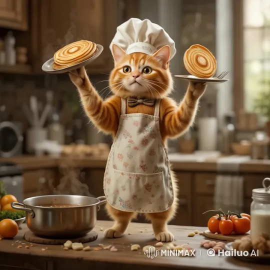 Cat Chef Cooks in Whimsical Kitchen Scene – AI Generated Video | Hailuo AI