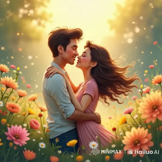 Romantic Couple Embrace in Colorful Flower Field – AI Generated Video | Hailuo AI
