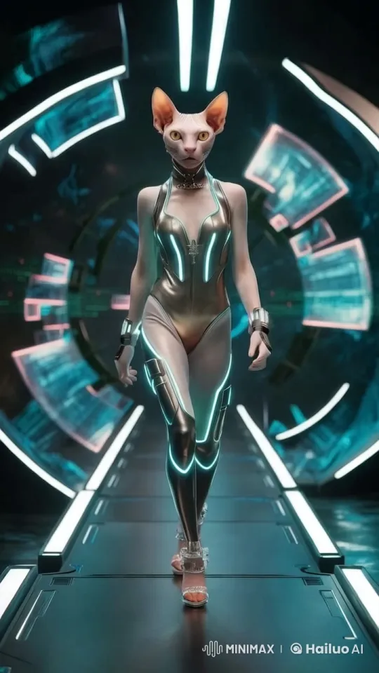 Futuristic Aesthetic: Neon Figure in High-Tech Corridor – AI Generated Video | Hailuo AI