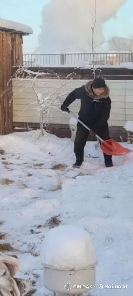 Winter Shoveling: Serene Snow Clearing Scene – AI Generated Video | Hailuo AI