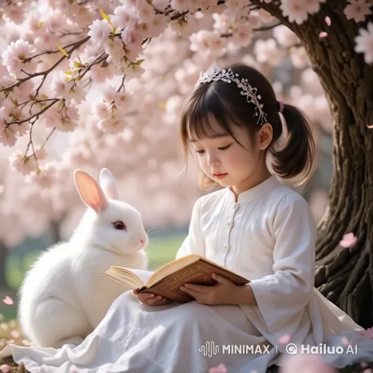 Girl and Rabbit in Enchanted Cherry Blossom Garden – AI Generated Video | Hailuo AI