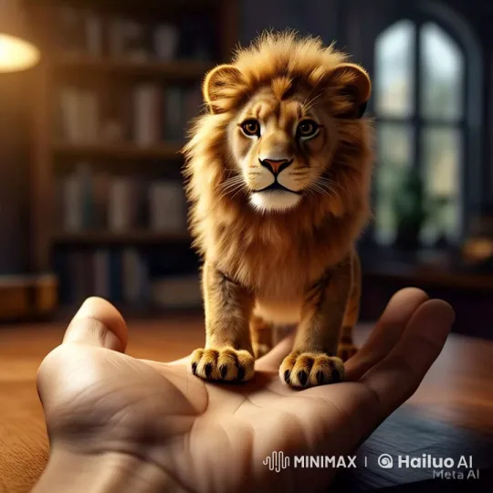 Curious Lion Cub Explores Cozy Room – AI Generated Video | Hailuo AI