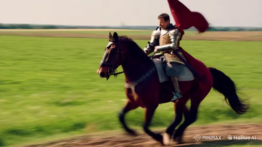 Knight Gallops with Grace Amidst Verdant Countryside – AI Generated Video | Hailuo AI