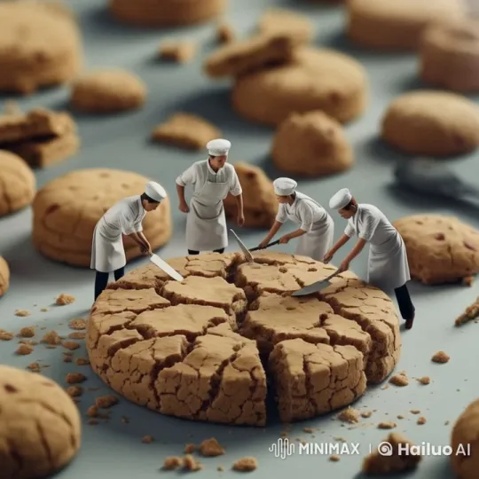 Miniature Chefs Cut Giant Cookies in Surreal Live2D Video – AI Generated Video | Hailuo AI