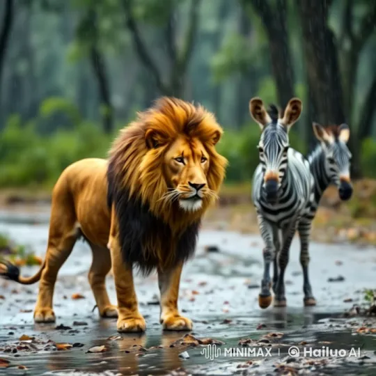 Zebra and Lion Unite in Savanna Sunset Fusion – AI Generated Video | Hailuo AI