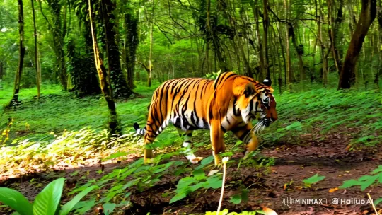 Tiger Strolls Through Verdant Forest Panorama – AI Generated Video | Hailuo AI