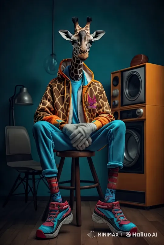 Stylish Giraffe in Modern Room with High Aesthetic Style – AI Generated Video | Hailuo AI