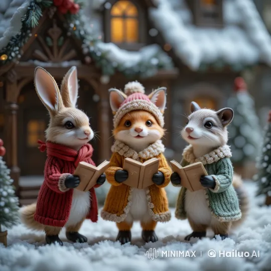 Animals Caroling in Winter Wonderland – AI Generated Video | Hailuo AI