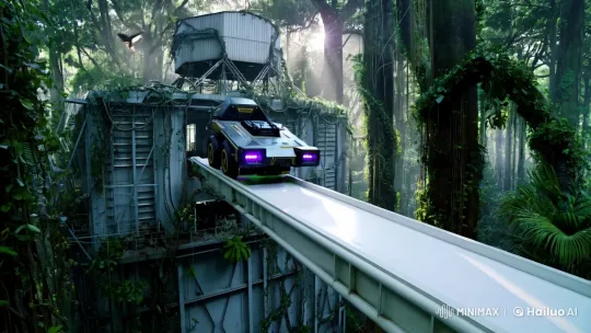 Abandoned Martian Tirpitz Navigates Overgrown Military Facility – AI Generated Video | Hailuo AI