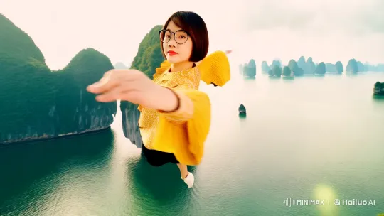 Vietnamese Woman Soars Gracefully Over Halong Bay – AI Generated Video | Hailuo AI
