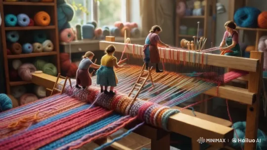 Artisanal Craftsmanship: Team Weaving Giant Yarn Bracelet – AI Generated Video | Hailuo AI