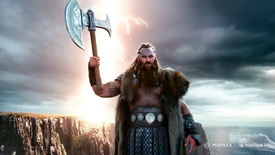 Viking Warrior Dominates Stormy Mountain Peak – AI Generated Video | Hailuo AI
