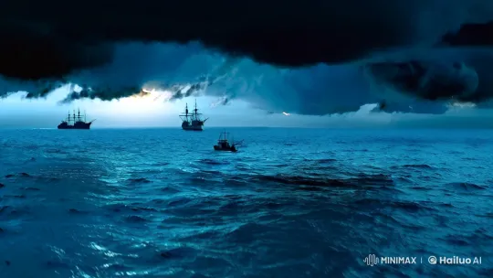 Storm Brewing Over Turbulent Sea with Sole Ship's Warning – AI Generated Video | Hailuo AI