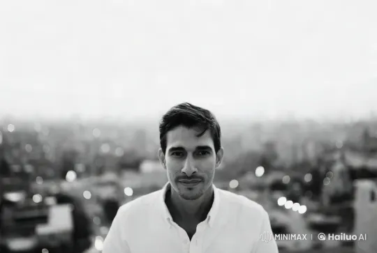 Monochromatic Rooftop Portrait with Urban Bokeh – AI Generated Video | Hailuo AI