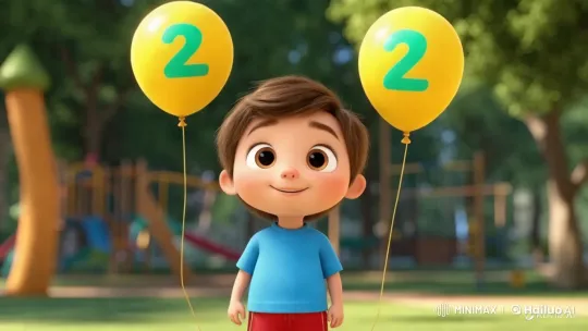 Child Celebrates Number 2 with Balloons and Song in Park – AI Generated Video | Hailuo AI